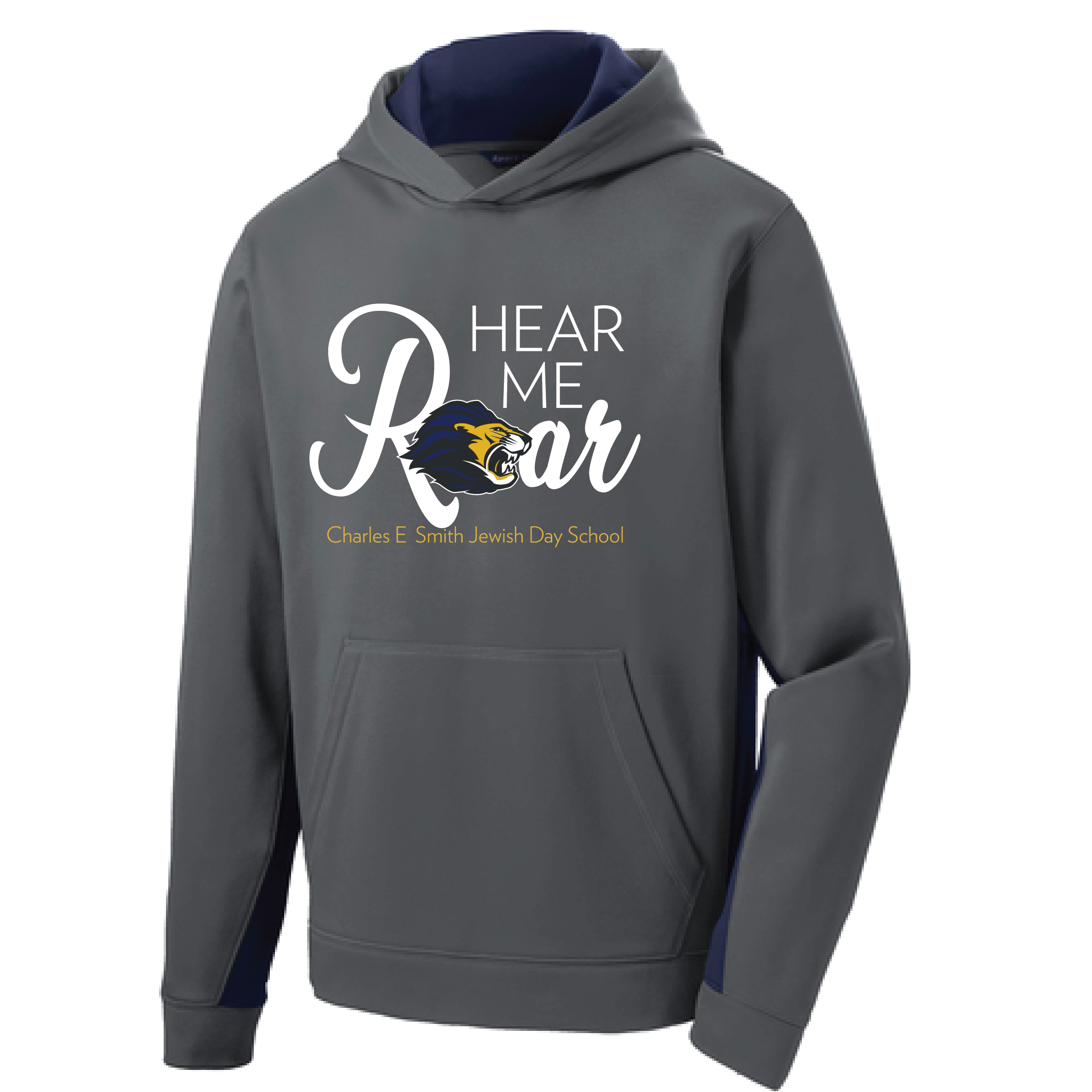 Hear Me Roar Sport-Wick® Fleece Colorblock Hooded – Dark Smoke/Navy